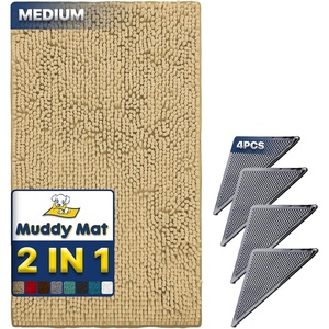 image:imageMuddy Mat 2 in 1 Bundle  Absorbent Microfiber Door Mat Beige Medium 30X19 amp Rug Heavy Duty NonSlip Corner Pad Pack of 4 DoubleSided Adhesive Pad for Corners Ultimate Floor Protection Combo