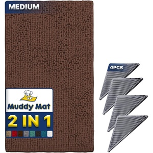 image:imageMuddy Mat 2 in 1 Bundle  Absorbent Microfiber Door Mat Brown Medium 30X19 amp Rug Heavy Duty NonSlip Corner Pad Pack of 4 DoubleSided Adhesive Pad for Corners Ultimate Floor Protection Combo