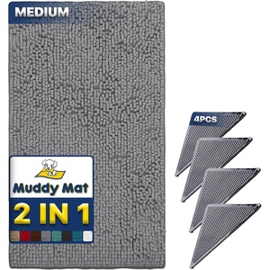 image:imageMuddy Mat 2 in 1 Bundle  Absorbent Microfiber Door Mat Grey Medium 30X19 amp Rug Heavy Duty NonSlip Corner Pad Pack of 4 DoubleSided Adhesive Pad for Corners  Ultimate Floor Protection Combo