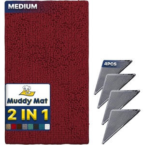 image:imageMuddy Mat 2 in 1 Bundle  Absorbent Microfiber Door Mat Red Medium 30X19 amp Rug Heavy Duty NonSlip Corner Pad Pack of 4  DoubleSided Adhesive Pad for Corners  Ultimate Floor Protection Combo