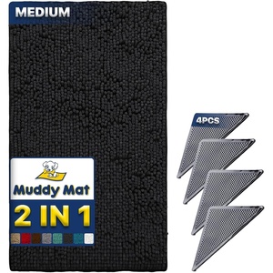 image:imageMuddy Mat 2 in 1 Bundle Absorbent Microfiber Door Mat Black Medium 30X19 amp Rug Heavy Duty NonSlip Corner Pad Pack of 4 DoubleSided Adhesive Pad for Corners  Ultimate Floor Protection Combo