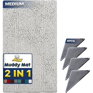 image:imageMuddy Mat 2 in 1 Bundle Absorbent Microfiber Door Mat White Medium 30X19 amp Rug Heavy Duty NonSlip Corner Pad Pack of 4 DoubleSided Adhesive Pad for Corners  Ultimate Floor Protection Combo