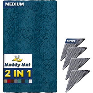 image:imageMuddy Mat 2 in 1 BundleAbsorbent Microfiber Door Mat Atlantic Blue Medium 30X19 amp Rug Heavy Duty NonSlip Pads Pack of 4DoubleSided Adhesive Pad for CornersUltimate Floor Protection Combo