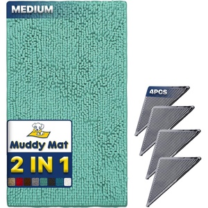 image:imageMuddy Mat 2 in 1 BundleAbsorbent Microfiber Door Mat Seafoam Green Medium 30X19 amp Rug Heavy Duty NonSlip Pads Pack of 4DoubleSided Adhesive Pad for CornersUltimate Floor Protection Combo
