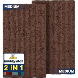image:imageMuddy Mat 2Piece Atlantic Blue Medium 30X19 ASSEENONTV Highly Absorbent Microfiber Door Mat Bath Mat and Pet Rug Non Slip Thick Washable Soft Chenille for Kitchen Bedroom Indoor and OutdoorBrown