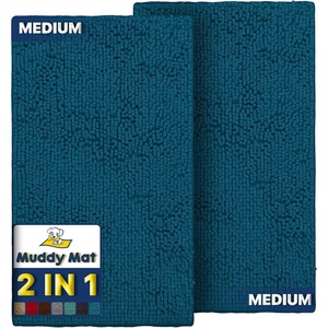 image:imageMuddy Mat 2Piece Atlantic Blue Medium 30X19 ASSEENONTV Highly Absorbent Microfiber Door Mat Bath Mat and Pet Rug Non Slip Thick Washable Soft Chenille for Kitchen Bedroom Indoor and OutdoorAtlantic Blue