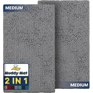 image:imageMuddy Mat 2Piece Atlantic Blue Medium 30X19 ASSEENONTV Highly Absorbent Microfiber Door Mat Bath Mat and Pet Rug Non Slip Thick Washable Soft Chenille for Kitchen Bedroom Indoor and OutdoorGrey