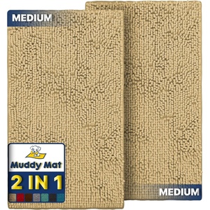 image:imageMuddy Mat 2Piece Atlantic Blue Medium 30X19 ASSEENONTV Highly Absorbent Microfiber Door Mat Bath Mat and Pet Rug Non Slip Thick Washable Soft Chenille for Kitchen Bedroom Indoor and OutdoorBeige