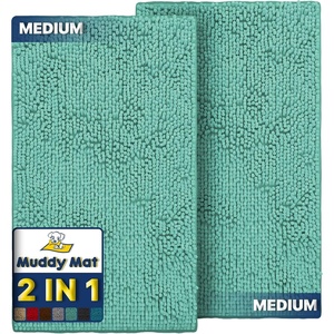 image:imageMuddy Mat 2Piece Atlantic Blue Medium 30X19 ASSEENONTV Highly Absorbent Microfiber Door Mat Bath Mat and Pet Rug Non Slip Thick Washable Soft Chenille for Kitchen Bedroom Indoor and OutdoorSeafoam Green