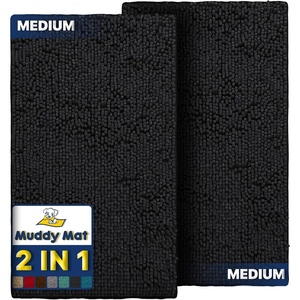 image:imageMuddy Mat 2Piece Atlantic Blue Medium 30X19 ASSEENONTV Highly Absorbent Microfiber Door Mat Bath Mat and Pet Rug Non Slip Thick Washable Soft Chenille for Kitchen Bedroom Indoor and OutdoorBlack