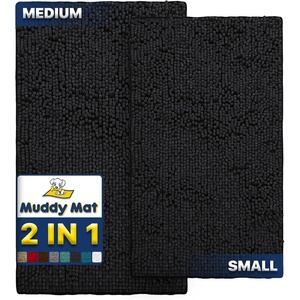 image:imageMuddy Mat 2Piece Set ASSEENONTV Highly Absorbent Microfiber Dog Door Mat and Pet Rug Non Slip Thick Washable Area Mat Soft Chenille for Kitchen Bathroom Bedroom and Outdoor Black Small amp Medium