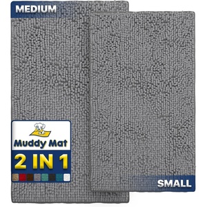 image:imageMuddy Mat 2Piece Set ASSEENONTV Highly Absorbent Microfiber Door Mat and Pet Rug Non Slip Thick Washable Area Mat Soft Chenille for Kitchen Bathroom Bedroom and Outdoor  Grey Small amp Medium