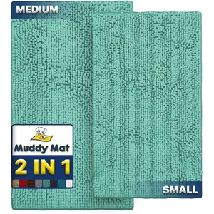 image:imageMuddy Mat 2Piece Set Highly Absorbent Microfiber Dog Door Mat and Pet Rug Non Slip Thick Washable Area Mat Soft Chenille for Kitchen Bathroom Bedroom and Outdoor Seafoam Green Small amp Medium