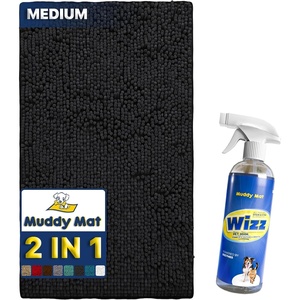 image:imageMuddy Mat 2in1 Set Black Medium 30X19 Microfiber NonSlip Washable amp Highly Absorbent Chenille Dog Door Mat with Wizz Stain amp Odor RemoverUltimate Pet Cleanup Combo for Fresh amp Clean Homes