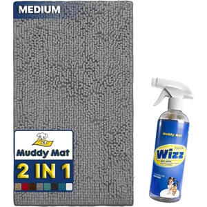 image:imageMuddy Mat 2in1 Set Grey Medium 30X19 Microfiber NonSlip Washable amp Highly Absorbent Chenille Dog Door Mat with Wizz Stain amp Odor RemoverUltimate Pet Cleanup Combo for Fresh amp Clean Homes