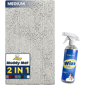 image:imageMuddy Mat 2in1 Set White Medium 30X19 Microfiber NonSlip Washable amp Highly Absorbent Chenille Dog Door Mat with Wizz Stain amp Odor RemoverUltimate Pet Cleanup Combo for Fresh amp Clean Homes