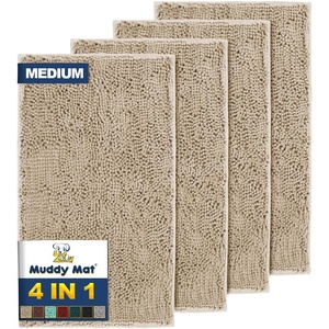 image:imageMuddy Mat 4Piece Seafoam Green Medium 30X19 ASSEENONTV Highly Absorbent Microfiber Door Mat Bath Mat and Pet Rug Non Slip Thick Washable Soft Chenille for Kitchen Bedroom Indoor and OutdoorBeige