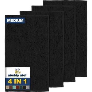 image:imageMuddy Mat 4Piece Seafoam Green Medium 30X19 ASSEENONTV Highly Absorbent Microfiber Door Mat Bath Mat and Pet Rug Non Slip Thick Washable Soft Chenille for Kitchen Bedroom Indoor and OutdoorBlack
