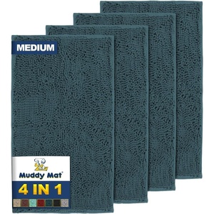image:imageMuddy Mat 4Piece Seafoam Green Medium 30X19 ASSEENONTV Highly Absorbent Microfiber Door Mat Bath Mat and Pet Rug Non Slip Thick Washable Soft Chenille for Kitchen Bedroom Indoor and OutdoorAtlantic Blue