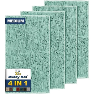 image:imageMuddy Mat 4Piece Seafoam Green Medium 30X19 ASSEENONTV Highly Absorbent Microfiber Door Mat Bath Mat and Pet Rug Non Slip Thick Washable Soft Chenille for Kitchen Bedroom Indoor and OutdoorSeafoam Green