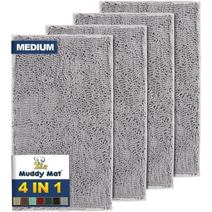 image:imageMuddy Mat 4Piece Seafoam Green Medium 30X19 ASSEENONTV Highly Absorbent Microfiber Door Mat Bath Mat and Pet Rug Non Slip Thick Washable Soft Chenille for Kitchen Bedroom Indoor and OutdoorGrey