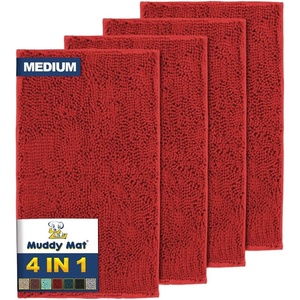 image:imageMuddy Mat 4Piece Seafoam Green Medium 30X19 ASSEENONTV Highly Absorbent Microfiber Door Mat Bath Mat and Pet Rug Non Slip Thick Washable Soft Chenille for Kitchen Bedroom Indoor and OutdoorRed