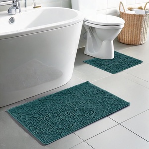 image:imageMuddy Mat Chenille Bathroom Rugs Set Quick Dry Microfiber Mats Non Slip Washable Extra Thick Soft and Highly Absorbent Bath Mats 20x30 with U Shaped Toilet Mat 20x20  GreyAtlantic Blue
