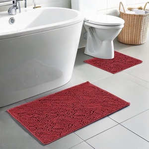 image:imageMuddy Mat Chenille Bathroom Rugs Set Quick Dry Microfiber Mats Non Slip Washable Extra Thick Soft and Highly Absorbent Bath Mats 20x30 with U Shaped Toilet Mat 20x20  GreyRed