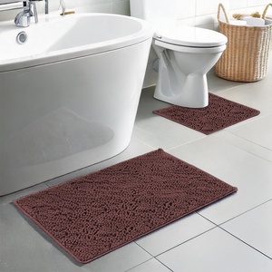 image:imageMuddy Mat Chenille Bathroom Rugs Set Quick Dry Microfiber Mats Non Slip Washable Extra Thick Soft and Highly Absorbent Bath Mats 20x30 with U Shaped Toilet Mat 20x20  GreyChocolate Brown