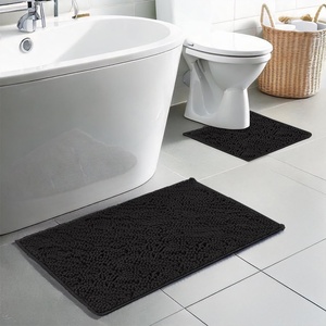 image:imageMuddy Mat Chenille Bathroom Rugs Set Quick Dry Microfiber Mats Non Slip Washable Extra Thick Soft and Highly Absorbent Bath Mats 20x30 with U Shaped Toilet Mat 20x20  GreyBlack