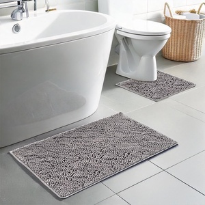 image:imageMuddy Mat Chenille Bathroom Rugs Set Quick Dry Microfiber Mats Non Slip Washable Extra Thick Soft and Highly Absorbent Bath Mats 20x30 with U Shaped Toilet Mat 20x20  GreyGrey