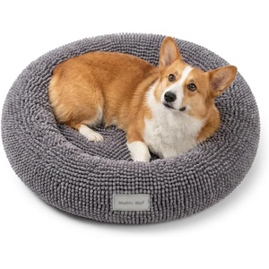 image:imageMuddy Mat Cloud K9 Donut Dog Bed for Dogs amp Cats Cozy Round Chenille Cuddler Bed Fluffy Raised Rim Machine Washable amp Dryer Safe Slip Resistant Base  Grey Small 20inGrey