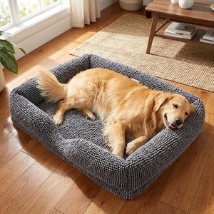 image:imageMuddy Mat Cloud K9 Rectangle Dog Bed for Dogs amp Cats Chenille Bolster Bed with Foam Support Machine Washable Removable Cover Slip Resistant Crate amp Couch Bed  Grey Small 17x24Grey