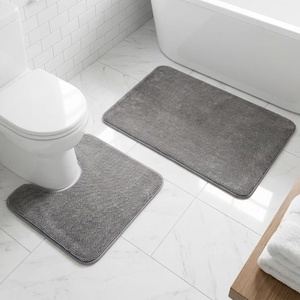 image:imageMuddy Mat CloudStep Bathroom Rugs 2 Piece Set Non Slip Bath Mats for Bathroom Absorbent Memory Foam Chenille Machine Washable Quick Dry Toilet Rug Set Grey 20x30  20x20 UShapedGrey