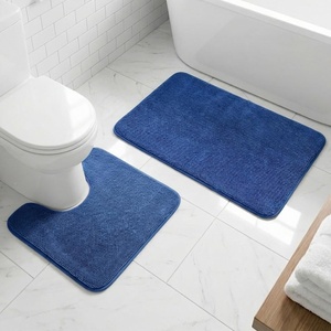 image:imageMuddy Mat CloudStep Bathroom Rugs 2 Piece Set Non Slip Bath Mats for Bathroom Absorbent Memory Foam Chenille Machine Washable Quick Dry Toilet Rug Set Navy Blue 20x30  20x20 UShapedNavy Blue