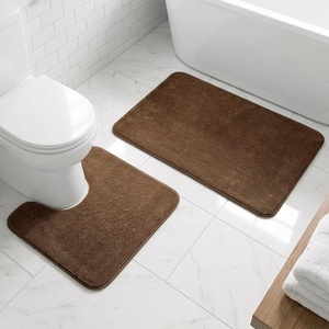 image:imageMuddy Mat CloudStep Bathroom Rugs 2 Piece Set Non Slip Bath Mats for Bathroom Absorbent Memory Foam Chenille Machine Washable Quick Dry Toilet Rug Set Brown 20x30  20x20 UShapedChocolate Brown