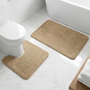image:imageMuddy Mat CloudStep Bathroom Rugs 2 Piece Set Non Slip Bath Mats for Bathroom Absorbent Memory Foam Chenille Machine Washable Quick Dry Toilet Rug Set Grey 20x30  20x20 UShapedBeige