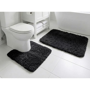 image:imageMuddy Mat Fluffy Bathroom Rugs 2 Piece Set Soft Absorbent Microfiber Bath Mats Non Slip Quick Dry Machine Washable for Floor Tub Shower amp Toilet Grey 20x30  20x20 UShapedBlack