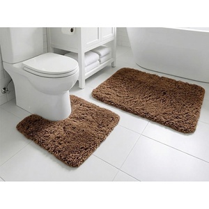image:imageMuddy Mat Fluffy Bathroom Rugs 2 Piece Set Soft Absorbent Microfiber Bath Mats Non Slip Quick Dry Machine Washable for Floor Tub Shower amp Toilet Grey 20x30  20x20 UShapedChocolate Brown