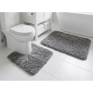 image:imageMuddy Mat Fluffy Bathroom Rugs 2 Piece Set Soft Absorbent Microfiber Bath Mats Non Slip Quick Dry Machine Washable for Floor Tub Shower amp Toilet Grey 20x30  20x20 UShapedGrey