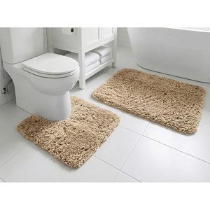 image:imageMuddy Mat Fluffy Bathroom Rugs 2 Piece Set Soft Absorbent Microfiber Bath Mats Non Slip Quick Dry Machine Washable for Floor Tub Shower amp Toilet Grey 20x30  20x20 UShapedBeige