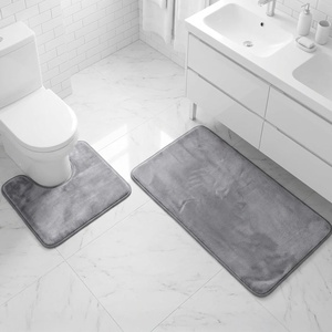 image:imageMuddy Mat Memory Foam Bath Mat Set 2 Piece  Velvet Soft Non Slip Bathroom Rugs Set Thick Absorbent Washable Bath Mats for Bathroom Floor and Shower Black 20x30  20x20 UShapedGrey