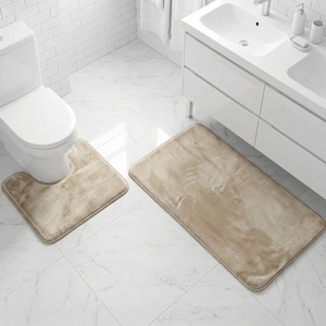 image:imageMuddy Mat Memory Foam Bath Mat Set 2 Piece  Velvet Soft Non Slip Bathroom Rugs Set Thick Absorbent Washable Bath Mats for Bathroom Floor and Shower Black 20x30  20x20 UShapedBeige