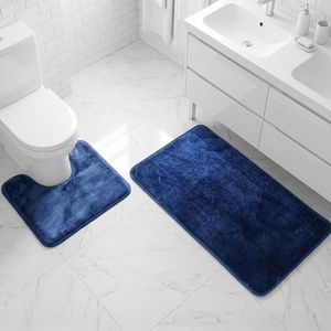 image:imageMuddy Mat Memory Foam Bath Mat Set 2 Piece  Velvet Soft Non Slip Bathroom Rugs Set Thick Absorbent Washable Bath Mats for Bathroom Floor and Shower Black 20x30  20x20 UShapedNavy Blue