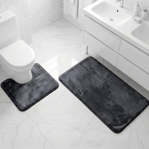 image:imageMuddy Mat Memory Foam Bath Mat Set 2 Piece  Velvet Soft Non Slip Bathroom Rugs Set Thick Absorbent Washable Bath Mats for Bathroom Floor and Shower Black 20x30  20x20 UShapedBlack