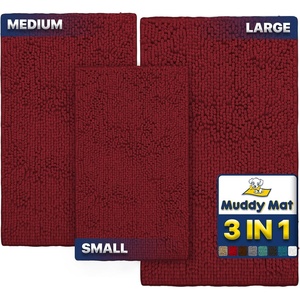 image:imageMuddy Mat Pack of 3 Highly Absorbent Microfiber Dog Door Mat and Pet Rug Non Slip Thick Washable Area Mat Soft Chenille for Kitchen Bathroom Bedroom and Outdoor  Brown Small Medium amp LargeRed