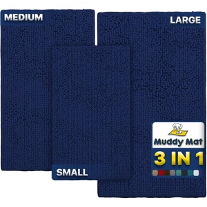 image:imageMuddy Mat Pack of 3 Highly Absorbent Microfiber Dog Door Mat and Pet Rug Non Slip Thick Washable Area Mat Soft Chenille for Kitchen Bathroom Bedroom and Outdoor  Brown Small Medium amp LargeNavy Blue