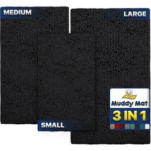 image:imageMuddy Mat Pack of 3 Highly Absorbent Microfiber Dog Door Mat and Pet Rug Non Slip Thick Washable Area Mat Soft Chenille for Kitchen Bathroom Bedroom and Outdoor  Brown Small Medium amp LargeBlack