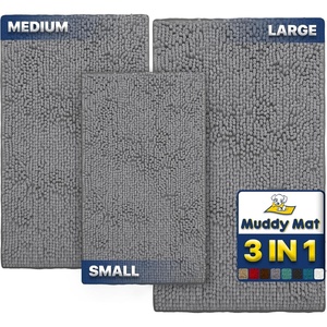 image:imageMuddy Mat Pack of 3 Highly Absorbent Microfiber Dog Door Mat and Pet Rug Non Slip Thick Washable Area Mat Soft Chenille for Kitchen Bathroom Bedroom and Outdoor  Brown Small Medium amp LargeGrey
