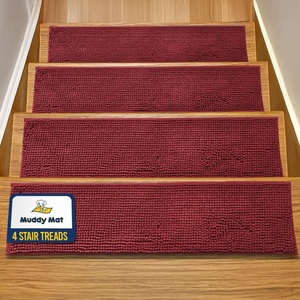 image:imageMuddy Mat Pack of 8  Soft Chenille Stair Treads NonSlip Reusable Super Absorbent Stair Treads for Wooden Steps Tile amp Marble Floor Easy to Install amp Machine Washable  Grey 30 x 7Red